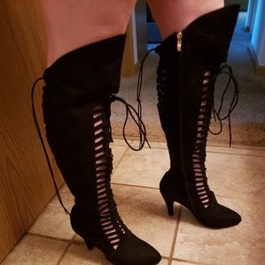 Lane Bryant black over the knee heeled boots